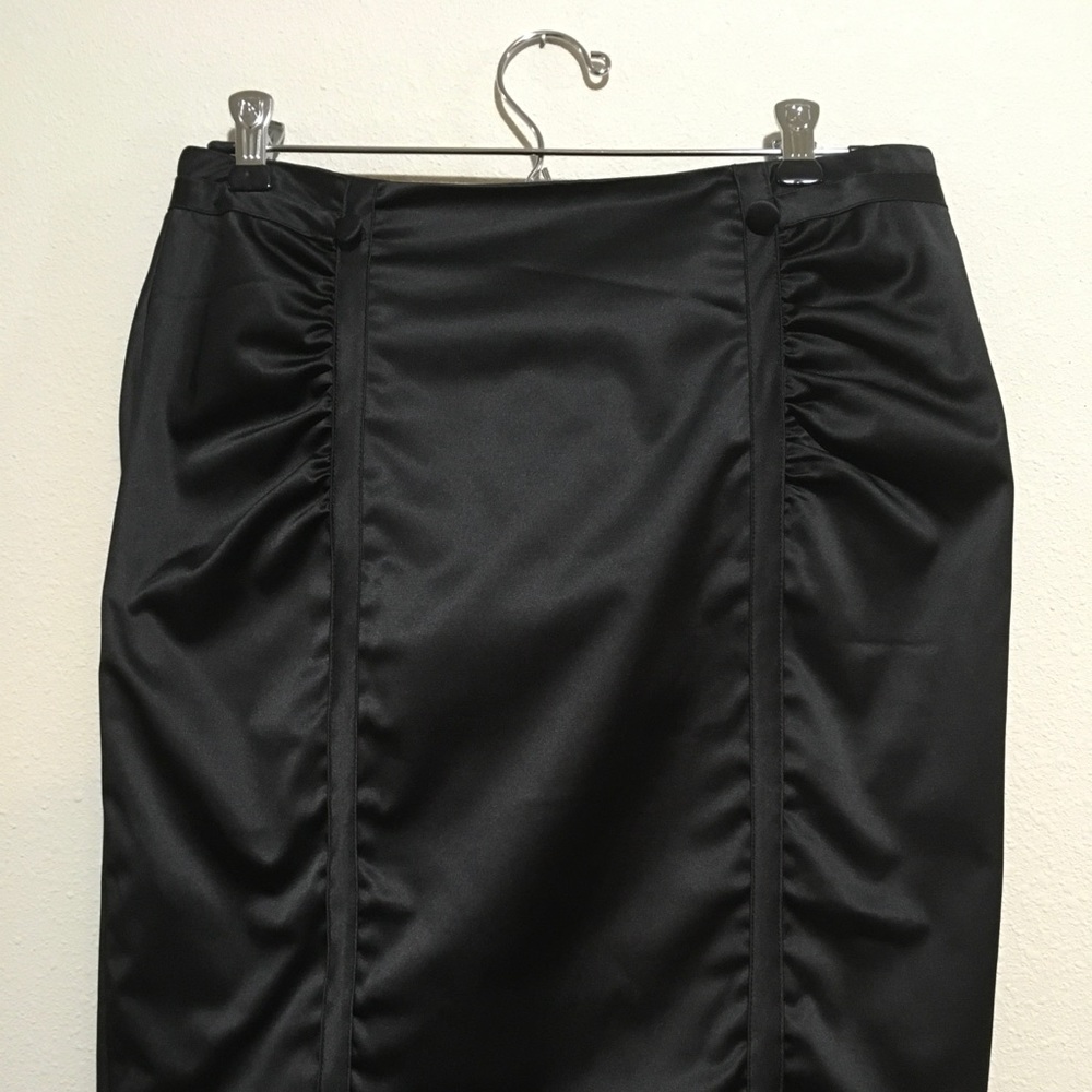 Black satin pencil skirt